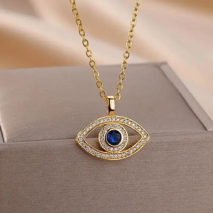 Collier mauvais œil bleu en Zircon pour femmes
