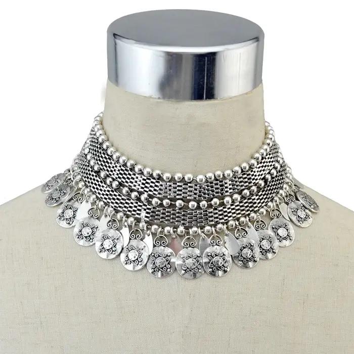 Collier ras du cou ethnique traditionnel gitane Afghan pour femmes