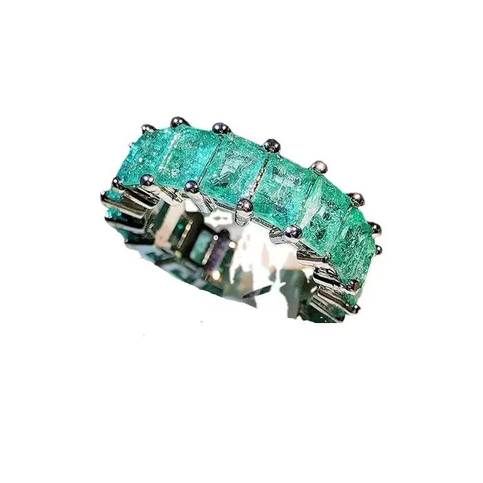 Paraiba-Bague de fiançailles en pierres précieuses pour femme, argent regardé 925 brillant, incrusté de pierres légères, bijoux élégants de luxe, mode