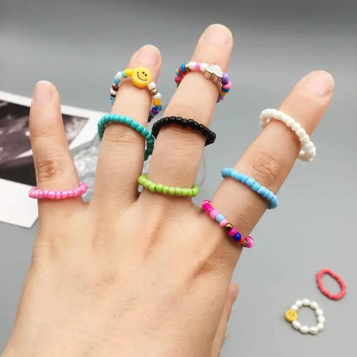 Bagues en perles de rocaille simples pour femmes