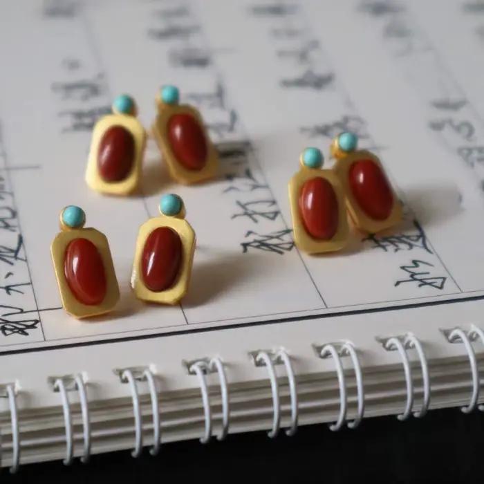 Boucles d'oreilles turquoise incrustées de Tourmaline Rubellite du sud