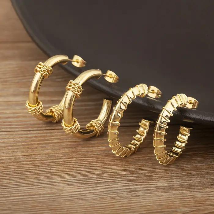 Nidin nouveau rétro créatif grand cercle boucles d'oreilles pour femmes femme 4 Styles géométrique irrégulière oreille bijoux cadeaux de fête de mariage