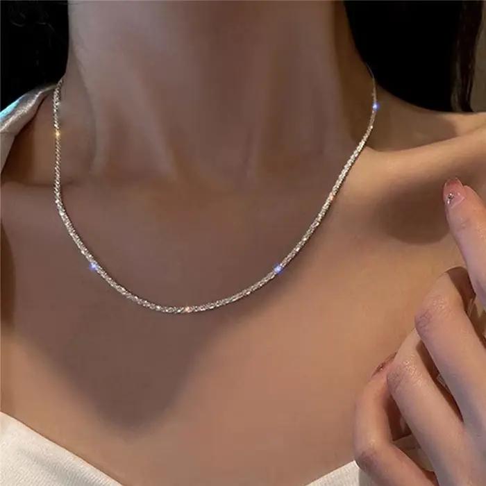 Collier en argent Sterling S925 authentique, clavicule brillante de 2mm, chaîne de pull, bijoux à br