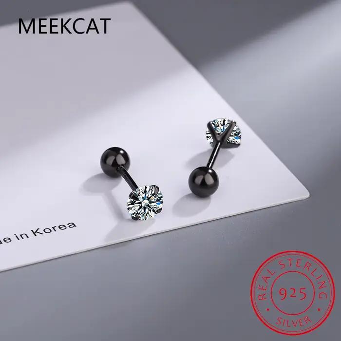 Boucles d'oreilles clous en moissanite, plaqué or blanc 18 carats, argent sterling S925, fermoir à vis, pour femmes et hommes, bijoux Brincos