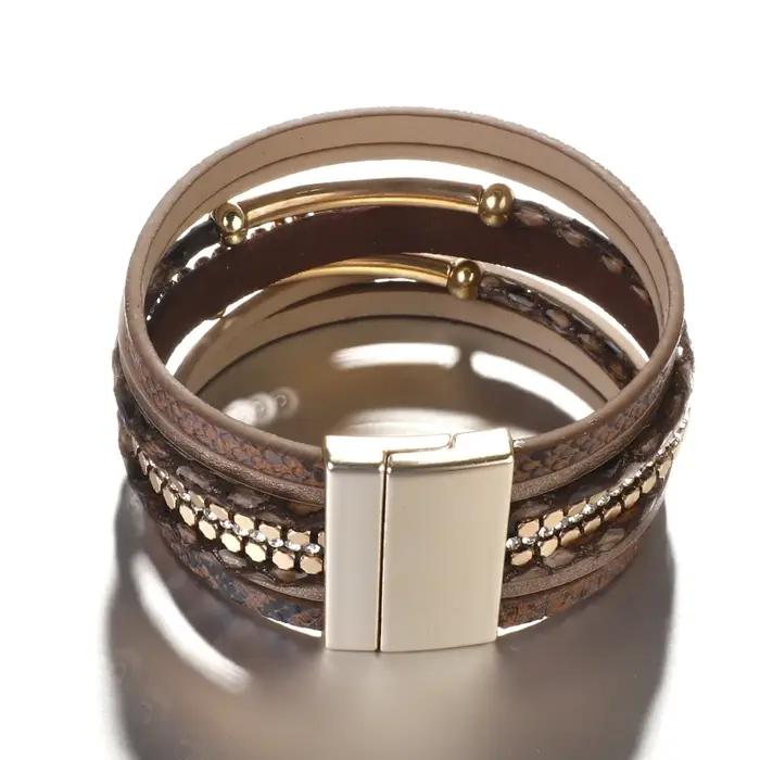 ALLYES cristal peau de serpent Bracelets en cuir pour femmes mode bohème multicouche bracelet à breloques