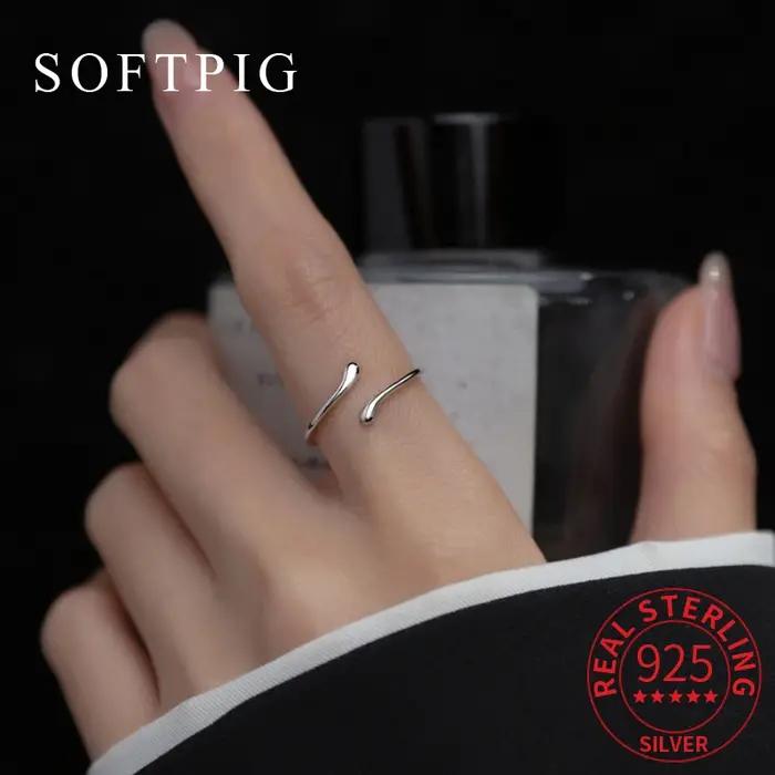 SOFTPIG – bague géométrique réglable en argent Sterling 925 véritable