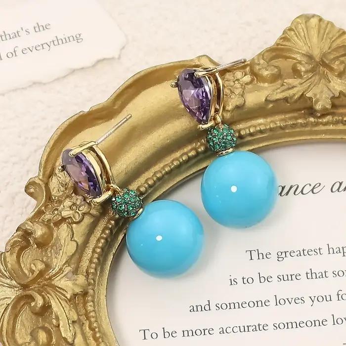 Boucles d'oreilles élégantes en zircone Turquoise violette