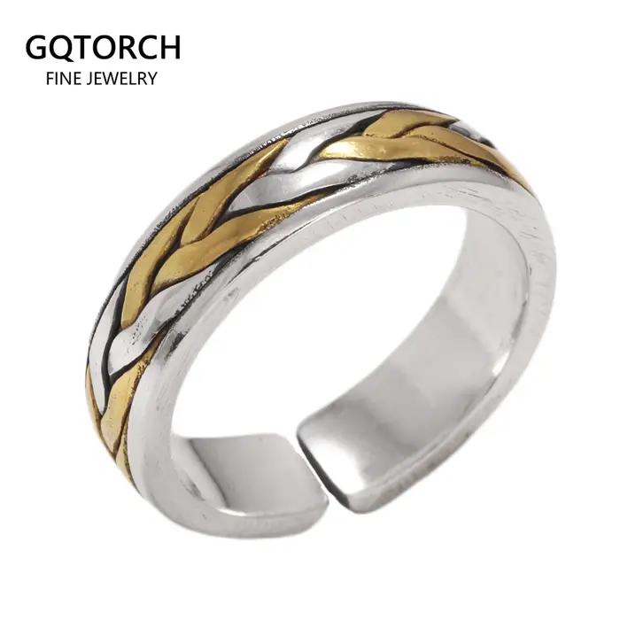Bague tressée à double fils en argent regardé 925 véritable pour hommes et femmes