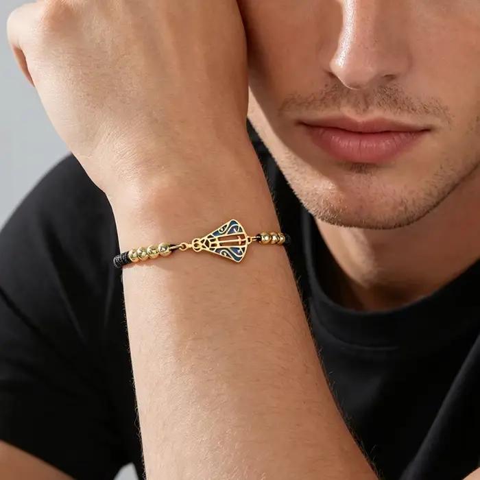 Bracelet Croix de la Vierge Aparecida en Acier Inoxydable, Cordon Tressé Réglable, Émail Bleu, Bijou Religieux, Cadeau