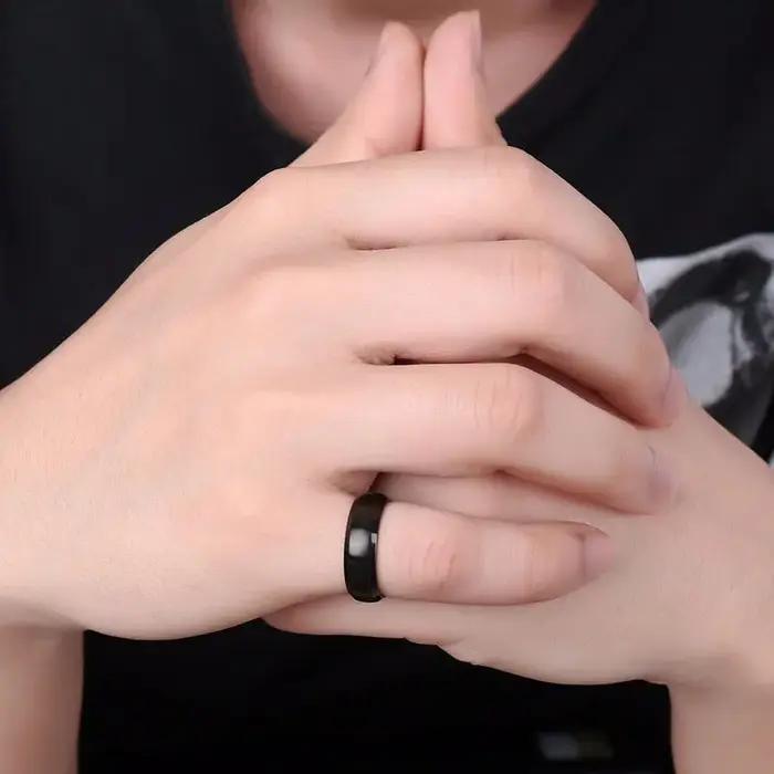 Vnox-Bague centrale brossée à bord biseauté en acier inoxydable pour hommes et femmes