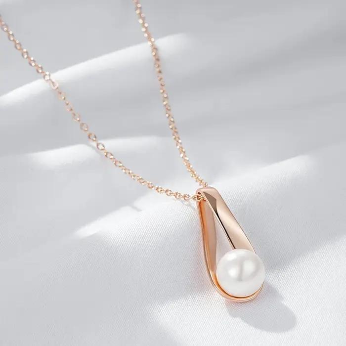 Wbmqda – pendentif et collier en perles grises pour femmes, élégant, couleur or Rose 585, accessoire