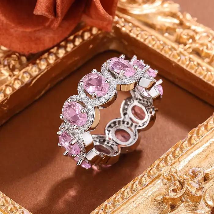 Bague de luxe en Zircon rose pour femmes, bijoux en cristal scintillant plaqué argent 925, cadeau pour elle