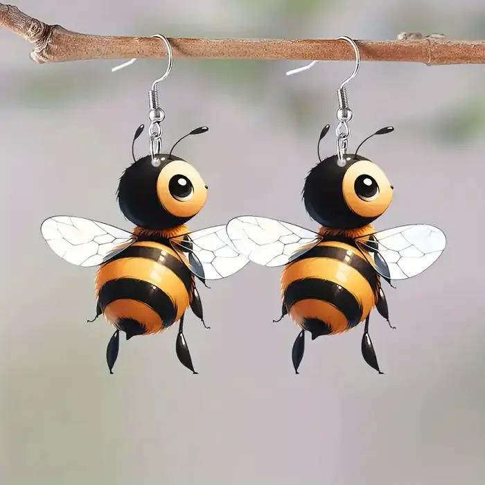 Boucles d'oreilles en acrylique 2D motif petite abeille mignonne, design artistique et créatif, acce