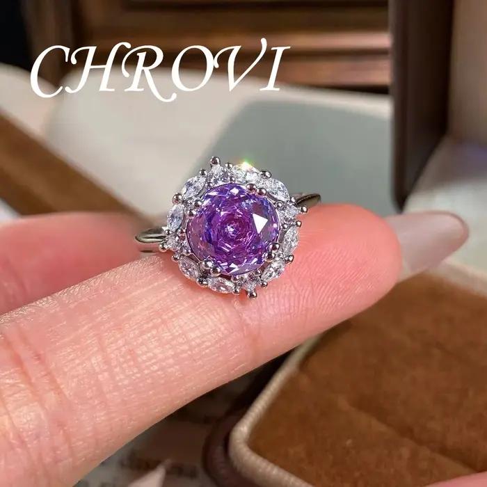 Bague en argent sterling 925 sertie de diamants roses et violets pour femmes, bague vintage française classique pour occasions spéciales et soirée mondaine