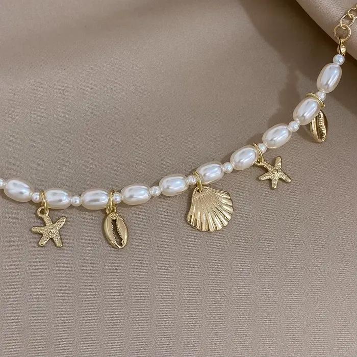 Bracelet ABS en forme d'étoile de mer et de coquillage en or clair pour femme, bijou océanique pour occasions spéciales, vacances, plage, cadeau d'anniversaire, fête des mères, Pâques