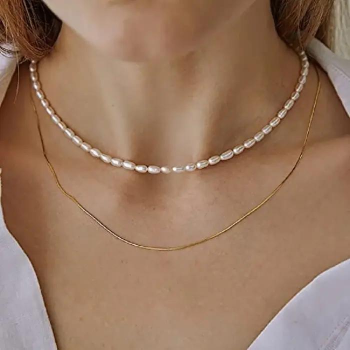 Collier de perles blanches d'eau douce en forme de goutte avec motif plante, fait à la main, ras du cou, pour femmes, occasions spéciales, cadeaux d'anniversaire