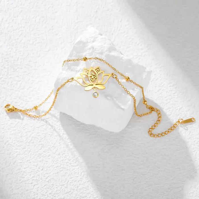 Bracelet porte-bonheur Lucktune Lotus OM en acier inoxydable pour femme