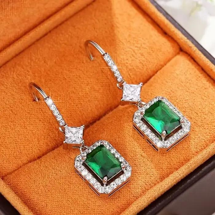 Boucles d'oreilles vintage en argent sterling zircon émeraude pour femmes occasions spéciales engagement party office valentin cadeau mariage