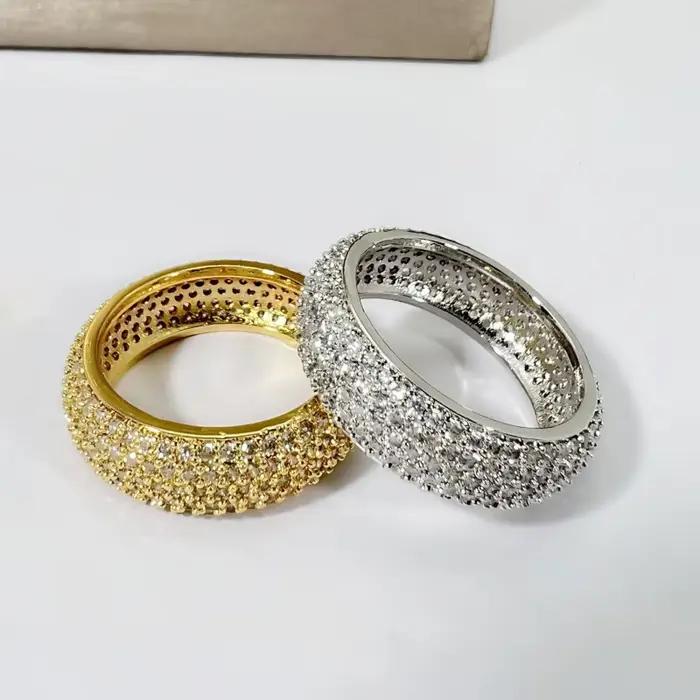 Bague en argent sterling 925 plaqué or 18 carats avec diamant, bague circulaire élégante et décorative, éblouissante