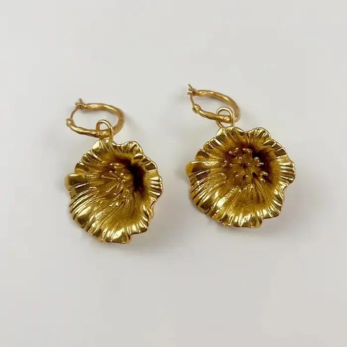 Boucles d'oreilles rétro asymétriques en forme de fleur de coquelicot pour femmes, bijoux d'oreille
