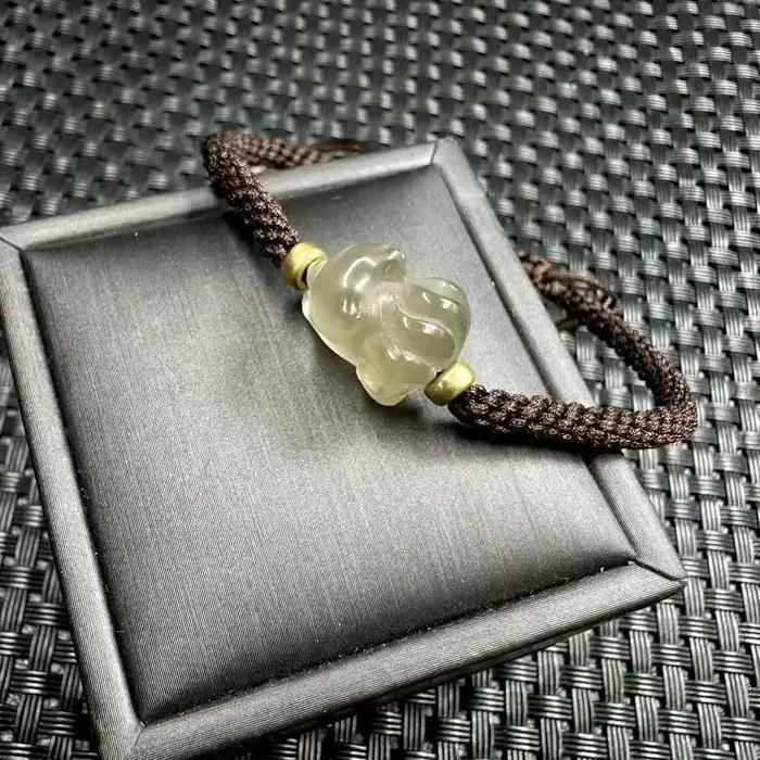 Unité un Bracelet 925 perle d'argent avec pierre de soleil naturelle spéciale cristal couché renard sculpture