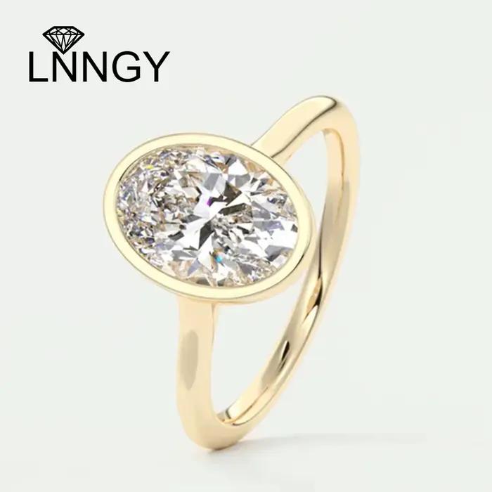 Lnngy-Bagues de fiançailles ovales en argent regardé 925 pour femme
