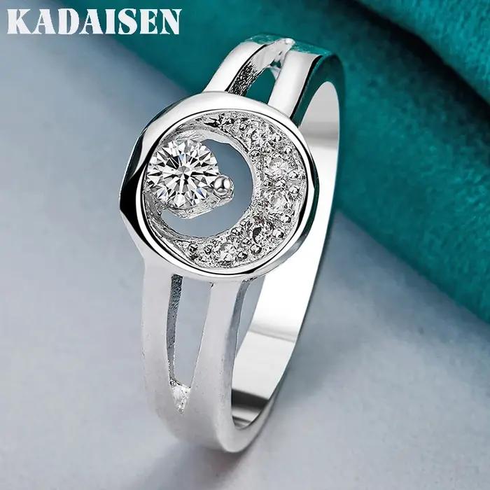 Zircon pleine lune en argent sterling 925 7-10 # Bague pour femme
