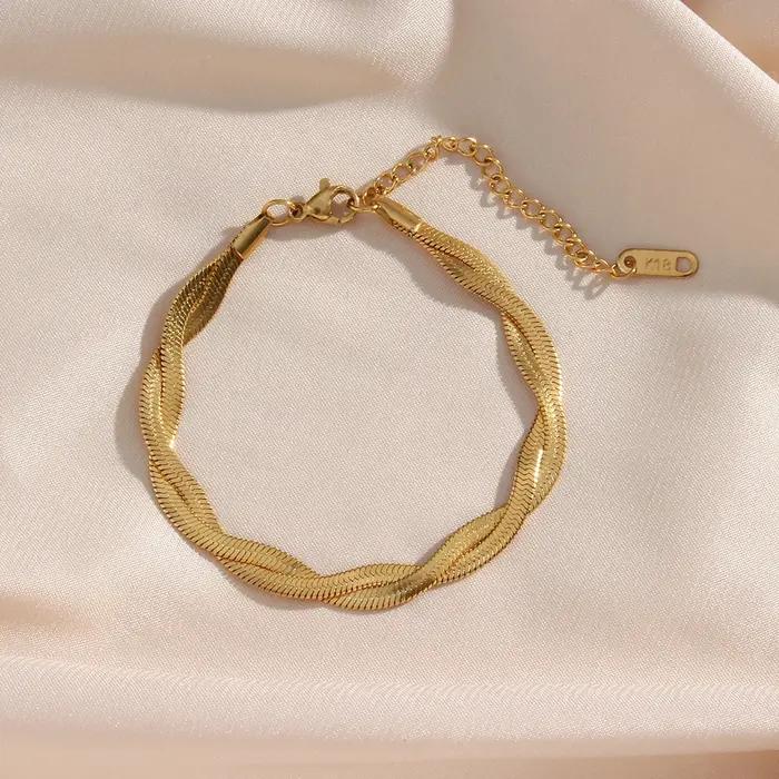 E.B.belle – ensemble de bracelets et colliers en chaîne à chevrons tressées imperméables plaqués or