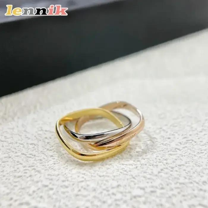 Lennik – Nouvelle bague carrée 3 couleurs 3 anneaux pour femme