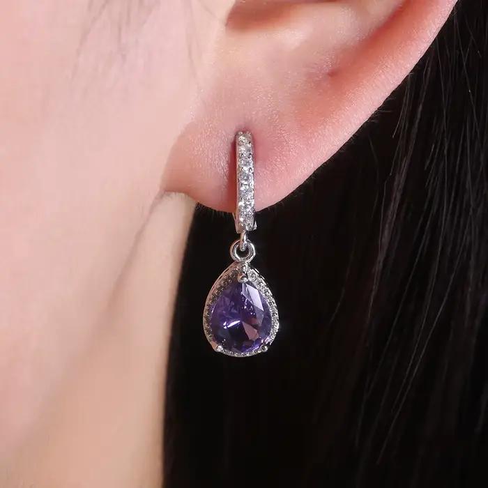 Boucles d'oreilles en argent sterling 925 avec zirconium violet pour femme occasions spéciales anniversaire fiançailles cadeau mariage