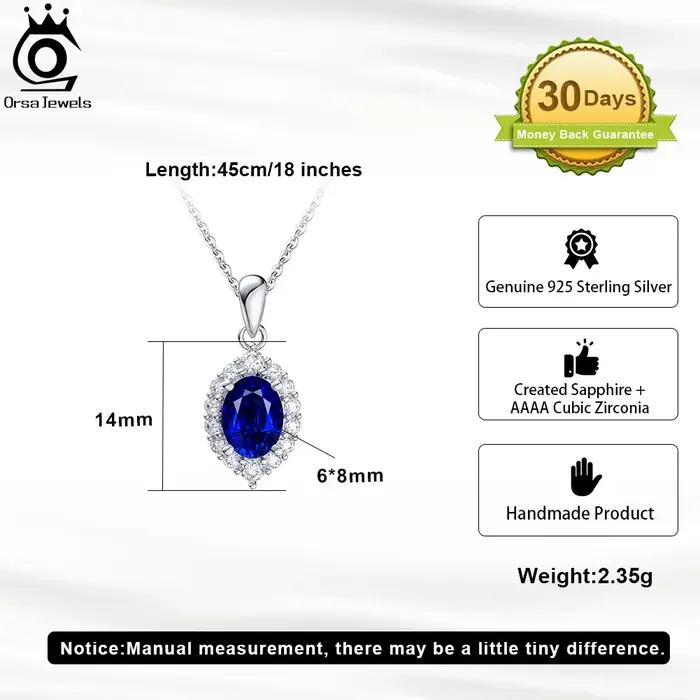 Collier pendentif saphir en argent ORSA JEWELS pour femme, bijou professionnel et occasionnelle, cadeau pour anniversaire, mariage, carrière et soirée