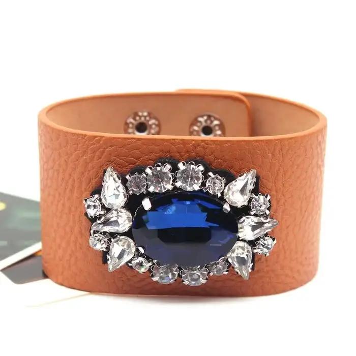 TOTABC nouveau Bracelet en cuir à breloques strass contracté et généreux bijoux de mode Bracelet et