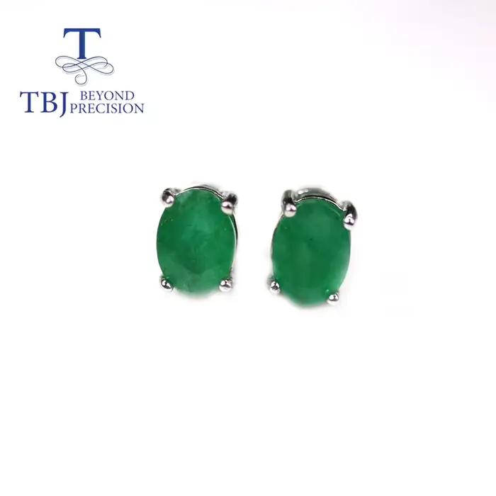 Tbj-Boucle d'oreille narsimple pour femme, bijoux fins en argent regardé blanc 925, pierres précieuses naturelles vertes du Brésil, 5*7mm, 1,5 ct, usage quotidien