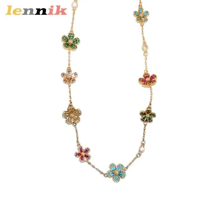 LENNIK Collier de fleurs en zircon micro-incrusté rétro français