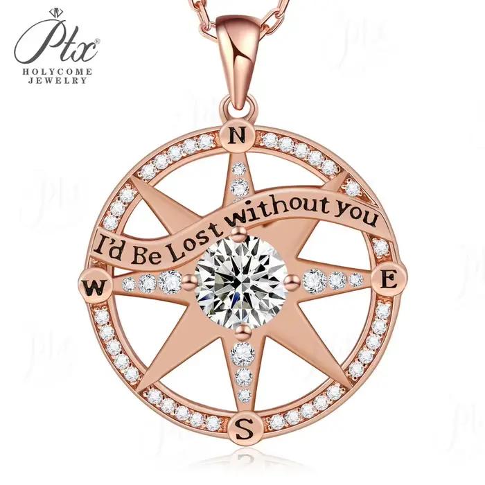 Boussole pendentif collier Moissanite diamant D couleur VVS1 925 bijoux en argent Sterling pour femm