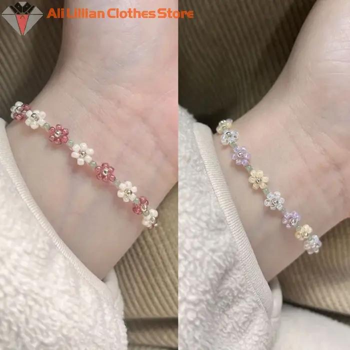 Bracelet de perles de fleurs mignonnes pour femmes et filles