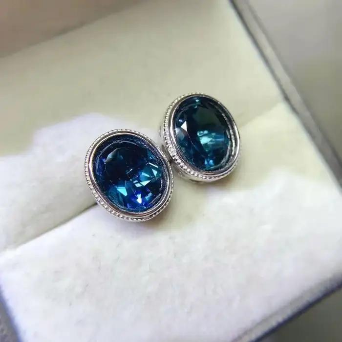 Boucles d'oreilles en topaze naturelle bleu foncé pour femmes de bureau