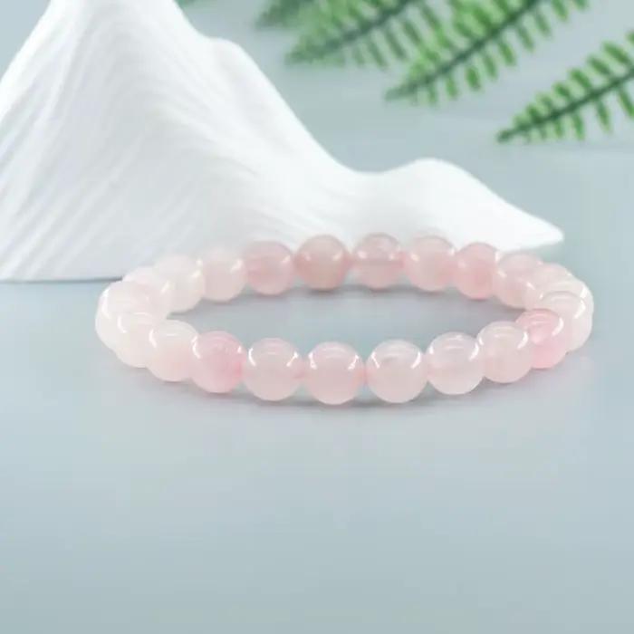 Bracelets extensibles en pierre naturelle de Quartz, poudre de Rose naturelle, purifie l'âme, bijoux, perles pour amoureux des femmes