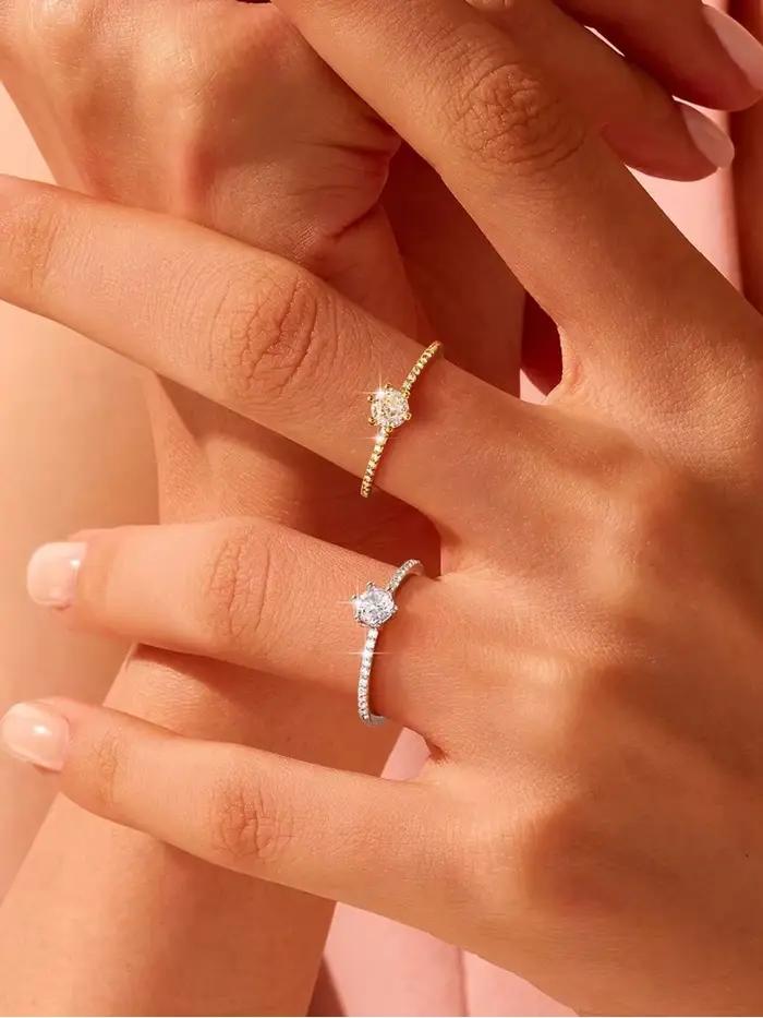 Bague en argent sterling 925 sertie de zirconium pour femmes engagement mariage alliance de mariage elegant zirconium brillant