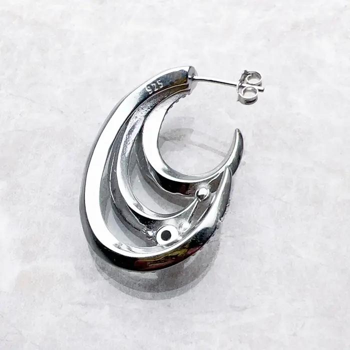 Boucles d'oreilles créoles ondulées en argent sterling 925 avec pierres bleues et zircone blanche pour femmes, bijoux fin bohème à offrir pour occasions spéciales