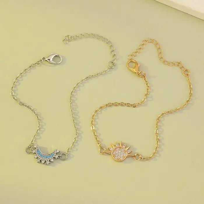 YILUOCD 2 pièces Bracelet soleil et lune en zircone cubique scintillante pour femmes ensemble de bracelets de Couple réglables cadeau de bijoux de fête de mariage