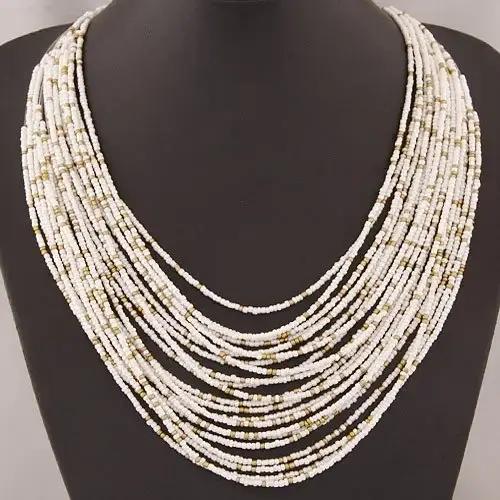 Collier de perles de riz créativité plusieurs couches tissage à la main bohême embellissement femme réglable mode