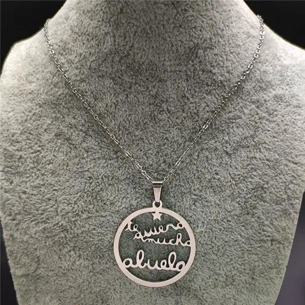 Grand-mère collier de déclaration en acier inoxydable femmes bijoux couleur argent colliers et pendentifs