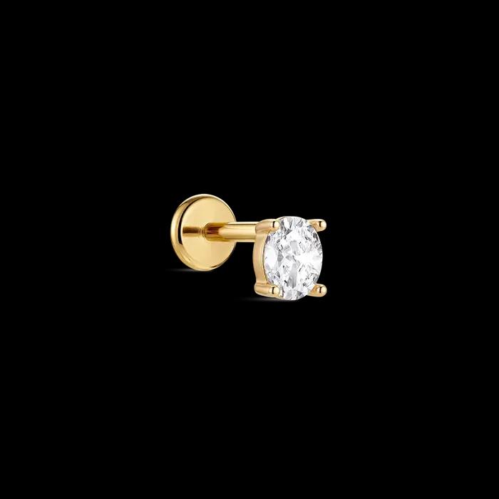 Boucle d'oreille en or 14K massif classique minimaliste ovale zirconium blanc pour piercing tragus occasions spéciales femmes