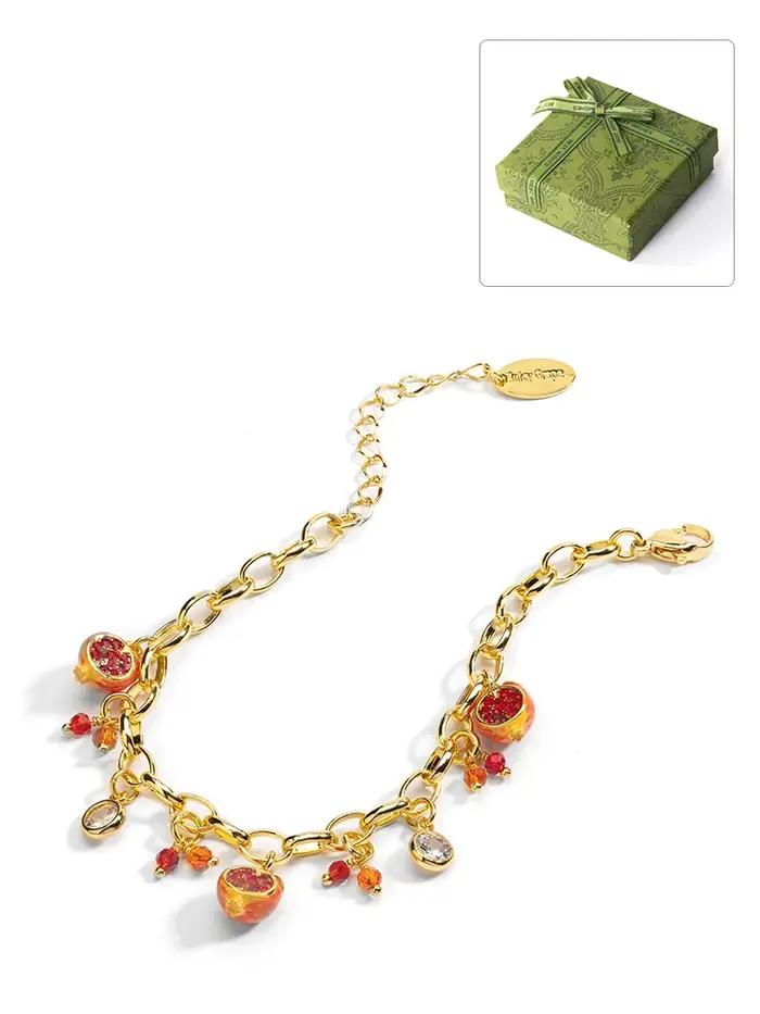 Juicy-Bracelet Ajustable en Émail Plaqué Or group 18K, Pendentif Fruit, Grenade, Raisin, Cadeau Fait