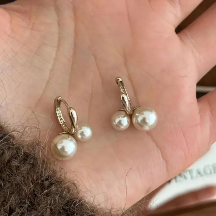 Boucles d'oreilles doubles perles mochas cerise plaquées argent or légers pour femmes parties soirées elegance raffinement