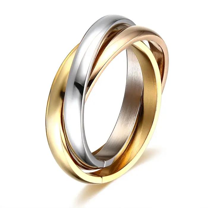 Bague classique à 3 doigts pour femmes, en acier inoxydable, à la mode, 3 pièces/ensemble, bague de fiançailles, de mariage, bijoux de doigt, vente en gros