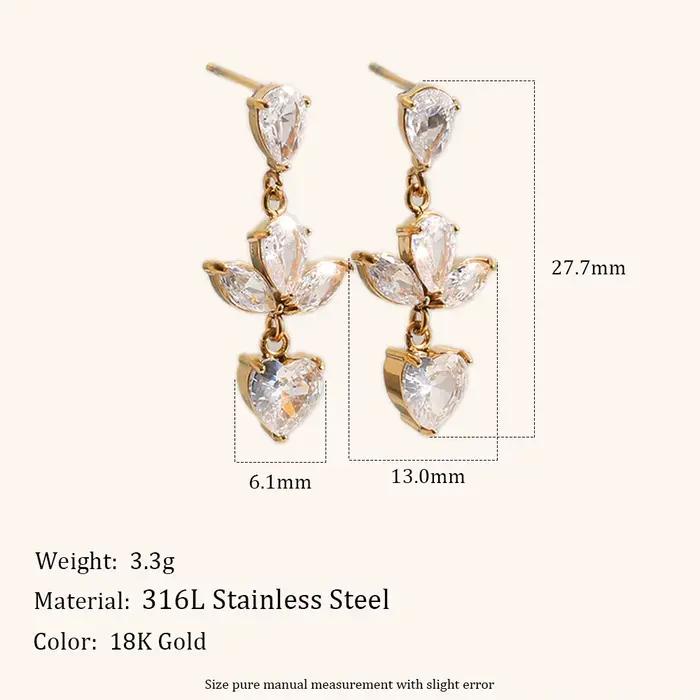 La. Boucles d'oreilles pour femmes en acier inoxydable avec fleurs géométriques Muses et zircon brillant