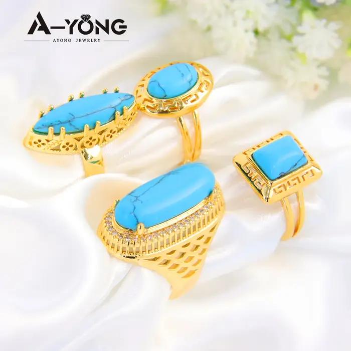 Bagues Turquoise rétro plaquées or 21 carats