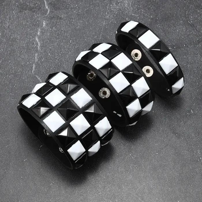 3 pièces/ensemble mode Rivets contrastés poignet en cuir amitié grand Bracelet large pour homme femm